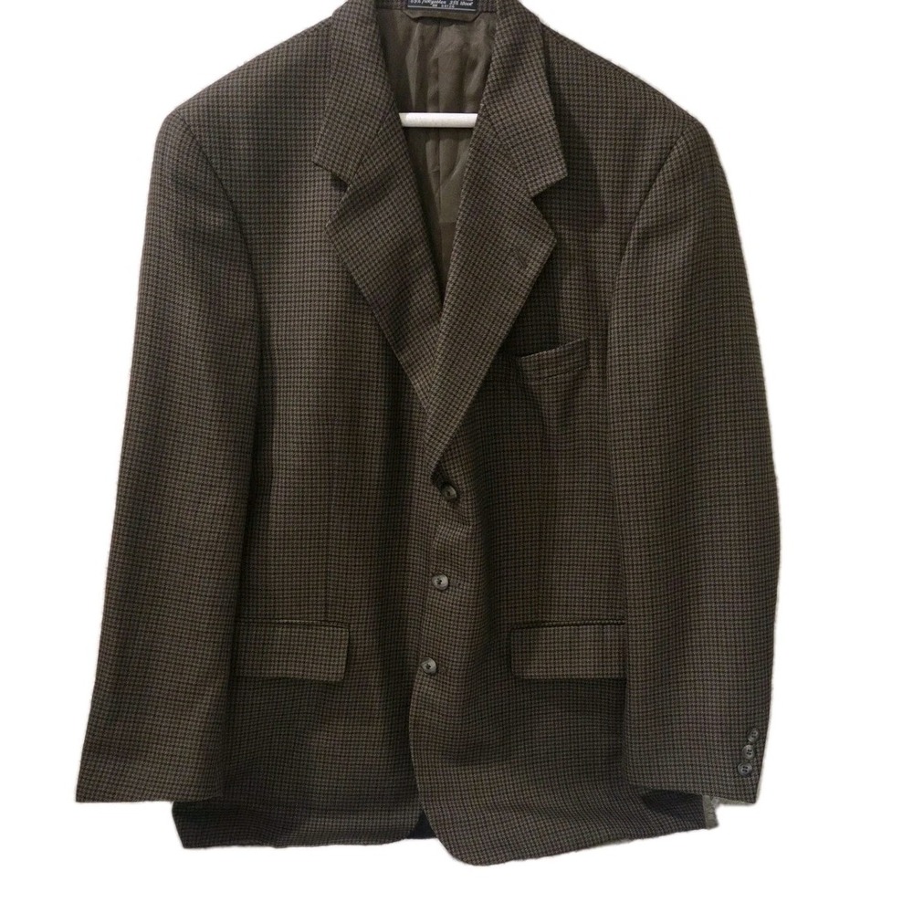 Bert Pulitzer Blazer(43R) Brown Houndstooth Windowpane Wool Blend No Vent